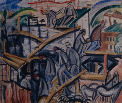 Neubau eines Hauses, 1913 von Olga Rozanova