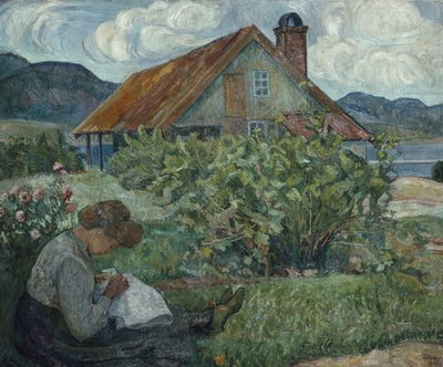 Gogga beim Nähen von Oluf Wold Thorne