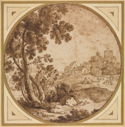 Landschaft mit Gebäuden und Figuren von Onorio Marinari