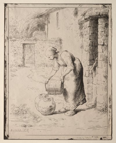 Eine Frau leert einen Eimer von Orazio Borgianni
