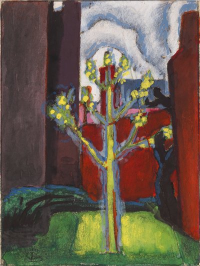 Junger Baum im roten Hof von Oscar Bluemner