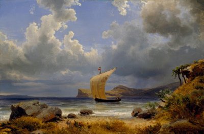 Segelboot in einer italienischen Bucht von Oswald Achenbach