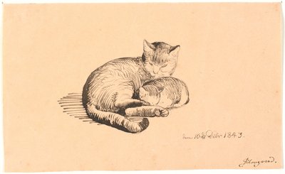 Liegende Katze mit ihrem Kätzchen von P.C. Skovgaard