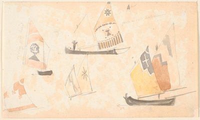 Skizzenbuchblätter mit Studien von venezianischen Segelbooten von P.C. Skovgaard