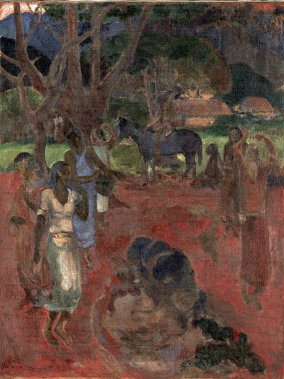 Tahitianische Landschaft mit neun Figuren von Paul Gauguin