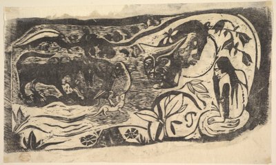 Holzschnitt mit einem gehörnten Kopf, 1898-99 von Paul Gauguin