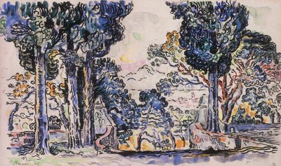 Zypressen in Sainte-Anne Saint-Tropez von Paul Signac