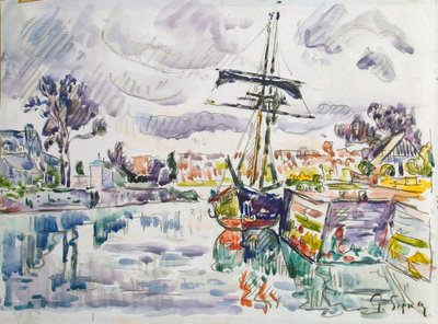 Segelboot an einem Pier, 1920er Jahre von Paul Signac