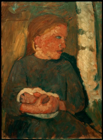 Mädchen mit Kaninchen im Arm von Paula Modersohn Becker