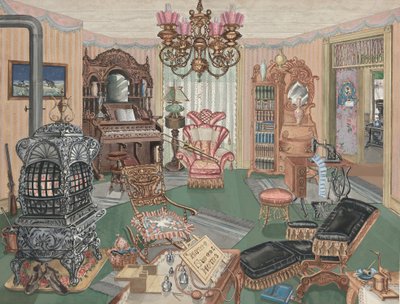Ländliches Wohnzimmer, 1900, 1935-1942 von Perkins Harnly