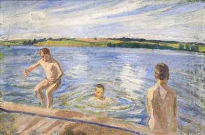 Jungen beim Baden von Peter Hansen