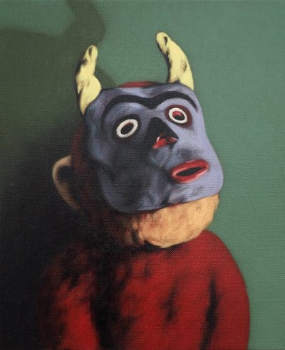 Affe mit Kuhmaske von Peter Jones