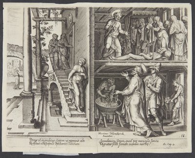 St. Peter erweckt Tabitha in Joppa von Philips Galle