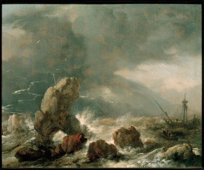 Stürmische See mit drei Schiffen in Seenot von Philips Wouwerman