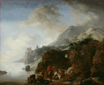 Reisende warten auf eine Fähre von Philips Wouwerman