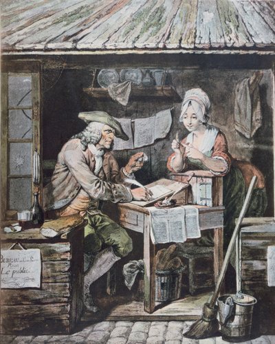 Der öffentliche Schreiber (Farbstich) von Pierre Alexandre (after) Wille