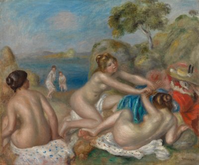 Badende spielen mit einer Krabbe von Pierre Auguste Renoir
