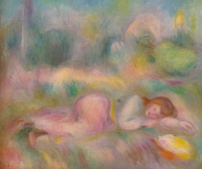 Mädchen liegend im Gras, um 1890 von Pierre Auguste Renoir