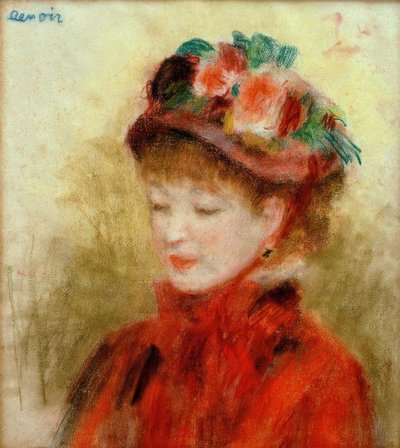 Junge Frau mit Blumenhut von Pierre Auguste Renoir