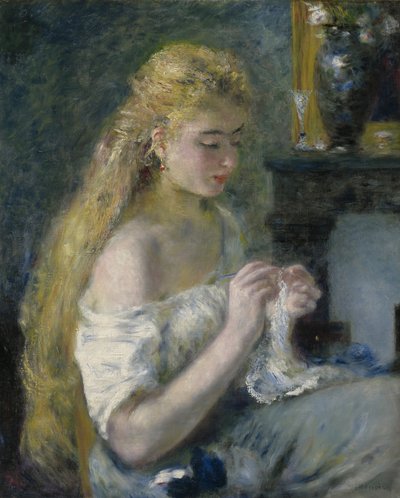 Frau beim Häkeln von Pierre Auguste Renoir