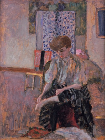 Frau zieht ihre Strümpfe an von Pierre Bonnard