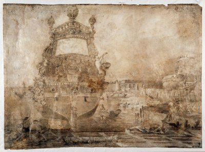 Bewaffnung eines Schiffes in der Nähe einer Werft (Sanguine) von Pierre Puget
