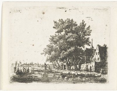Trekschuit bei einem Kloster von Pieter Casper Christ