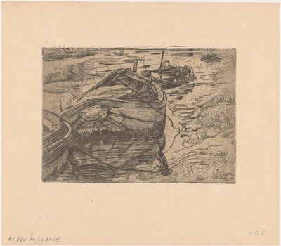 Festgemachte Ruderboote in einem Graben von Pieter Dupont