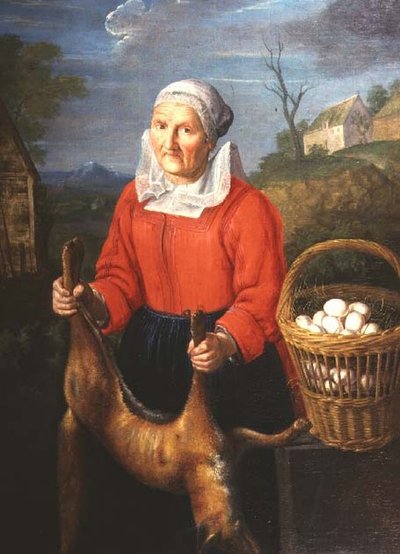 Eine alte Frau mit einem toten Fuchs von Pieter Snyers