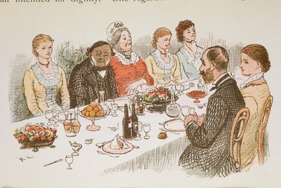 Menschen sitzen an einem Esstisch von Randolph Caldecott