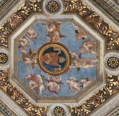 Decke. Fresko in der Stanza della Segnatura, ca. 1510-1511 von Raphael