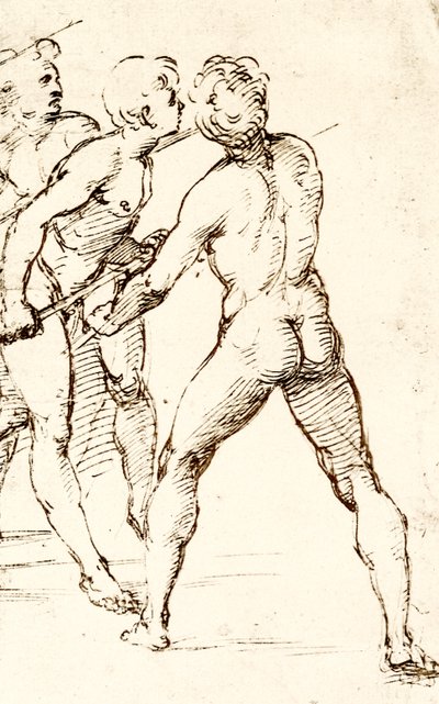 Drei Krieger, die den Angriff erwarten von Raffaello Sanzio Raphael