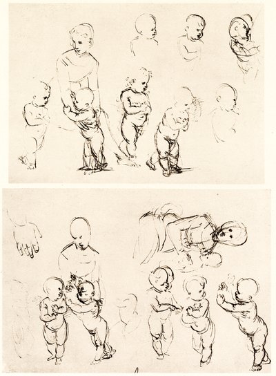 Verschiedene Entwürfe für Madonna auf dem Land von Raffaello Sanzio Raphael