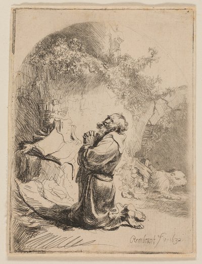 Der heilige Hieronymus beim Gebet: Bogenförmig von Rembrandt van Rijn