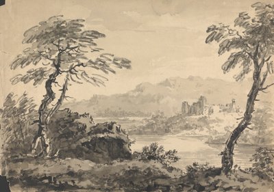 Landschaft mit zwei Bäumen und Schloss von Rev. William Gilpin