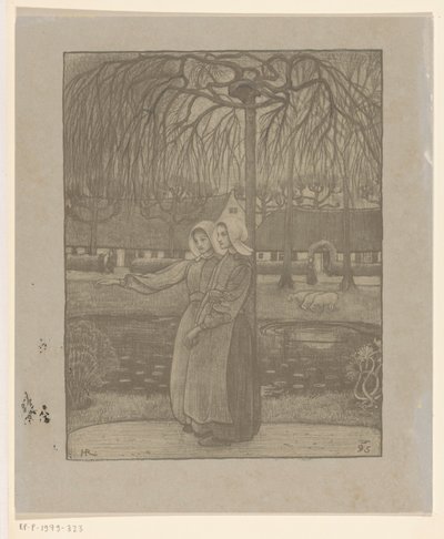 Huizer Mädchen bei einem Teich von Richard Nicolaüs Roland Holst