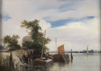 Lastkähne auf einem Fluss von Richard Parkes Bonington