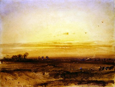 Landschaft mit Erntearbeitern bei Sonnenuntergang von Richard Parkes Bonington
