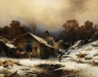 Verschneite Landschaft mit Bauernhaus von Richard Zimmermann