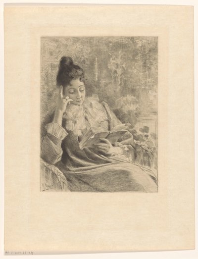 Lesende Frau in einem Stuhl von Rodolphe Piguet