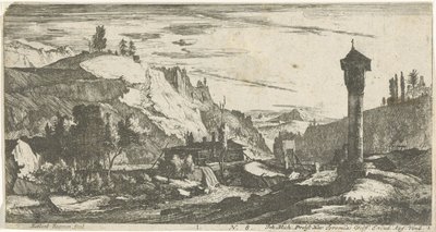 Berglandschaft mit Säule von Roelant Roghman