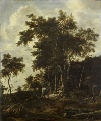 Waldlandschaft mit Holzfällerschuppen von Roelant Roghman