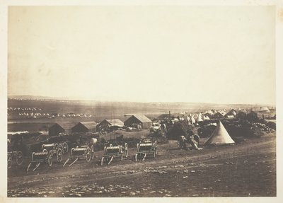 Artilleriewagen, Balaklava in der Ferne von Roger Fenton