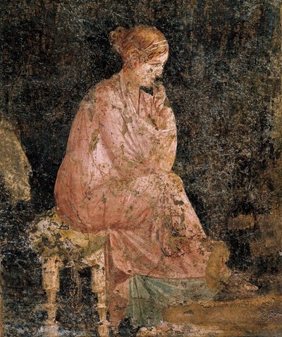 Sitzende Frau, Detail eines Freskos aus Pompeji von Roman