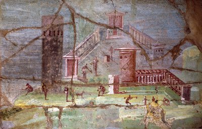 Antikes römisches Fresko mit Landschaft aus Pompeji von Roman Roman