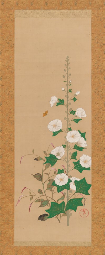 Stockrosen und Prinzenfederblumen von Sakai Oho