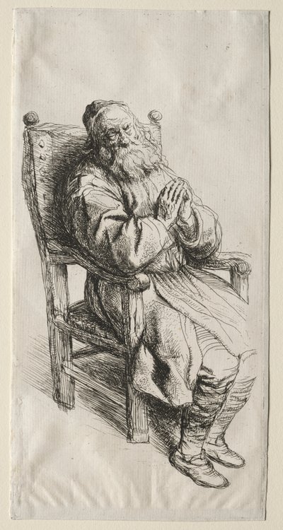 Ein alter Mann im Stuhl, betend von Salomon Koninck