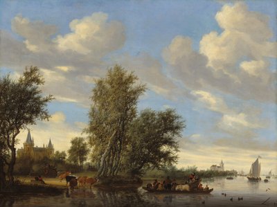 Flusslandschaft mit Fähre, 1649 von Salomon Ruysdael