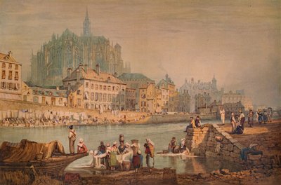 Kathedralenstadt an einem Fluss, um 1825 von Samuel Prout