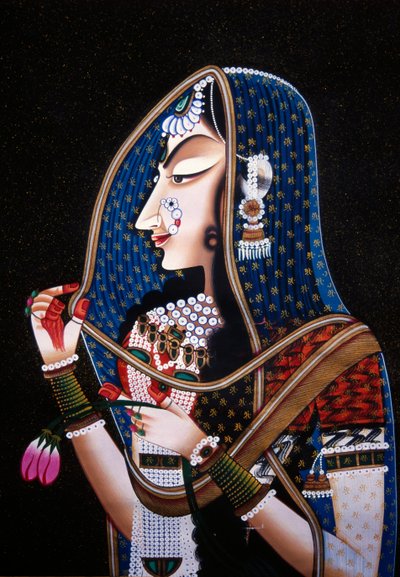 Göttin Radha Kishamgarh Miniaturmalerei auf Seide von School Indian